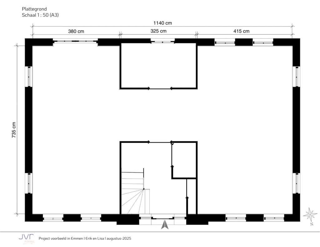 blanco plattegrond om de bnedenverdieping in te delen